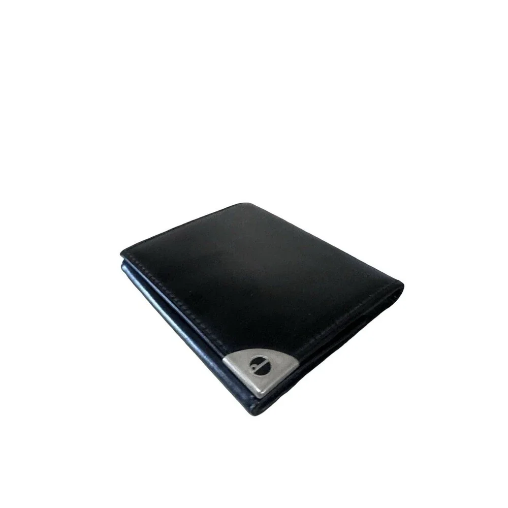 Dunhill Compact card/coin Black Leather Case Silver Hardware Mens/Women's Unisex